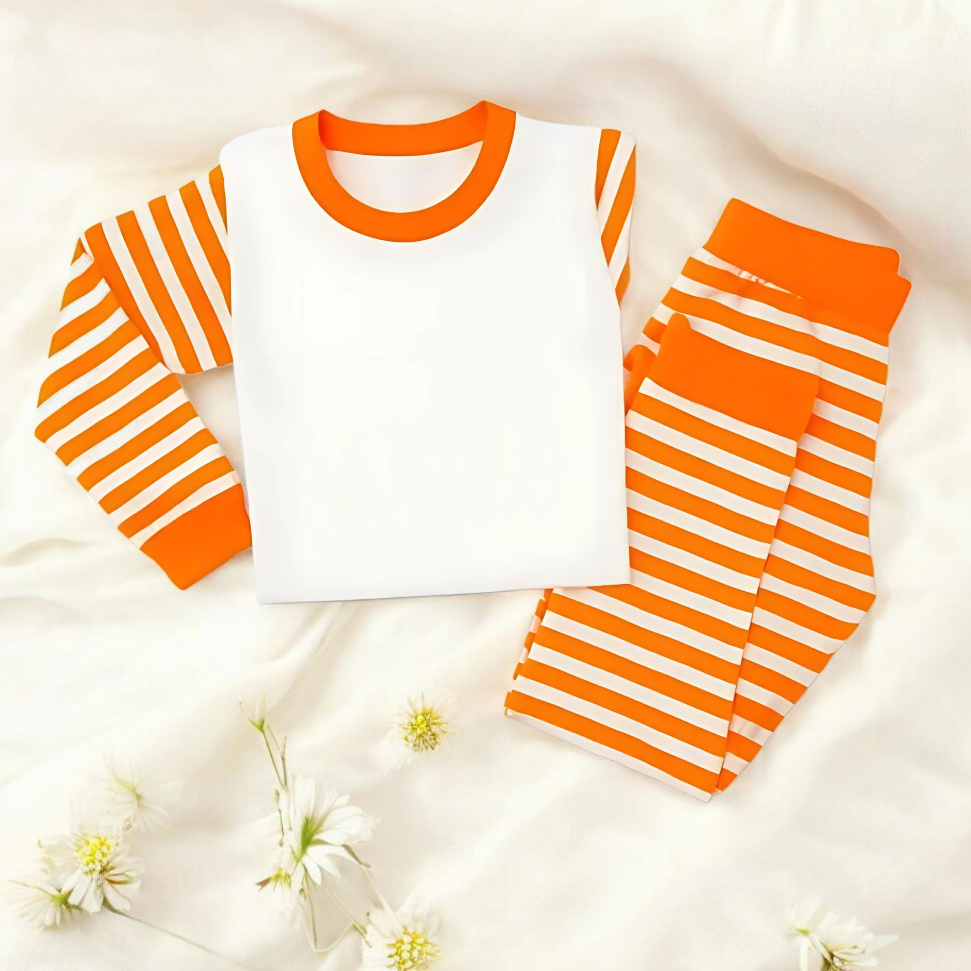 -Kids Orange Stripes Pyjamas -LONG
