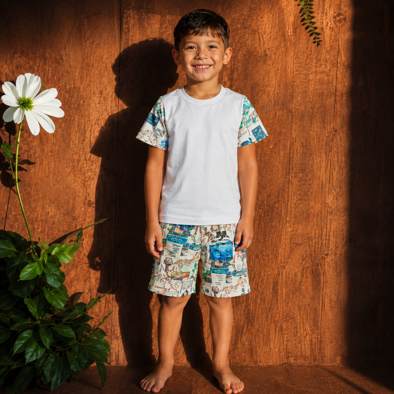 -Kids Dinosaur Museum Print SHORTS Set