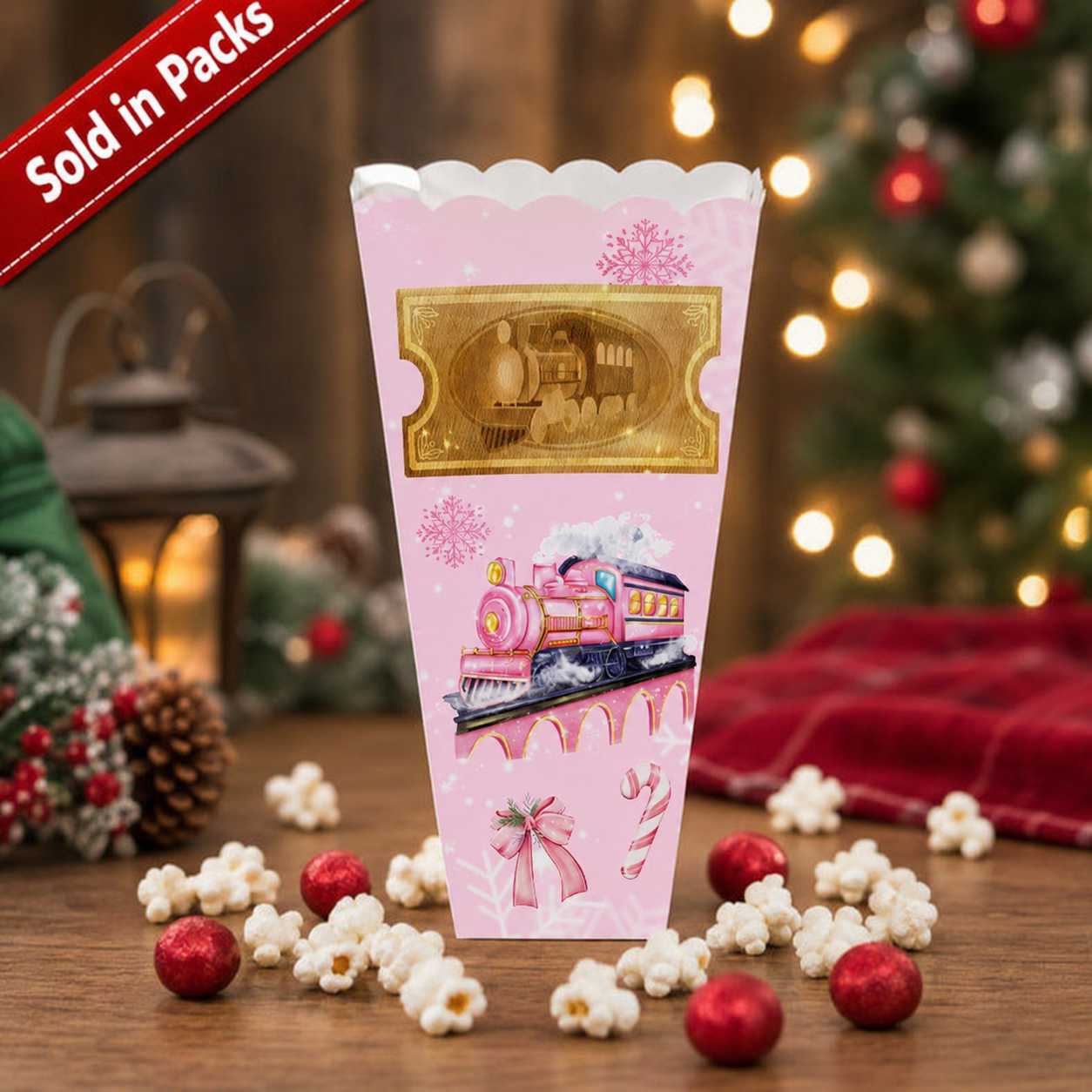 -Pink Christmas Express Popcorn Tub (Pre-Order)