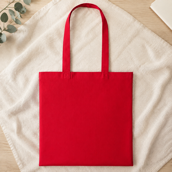 -Red Cotton Tote Bag