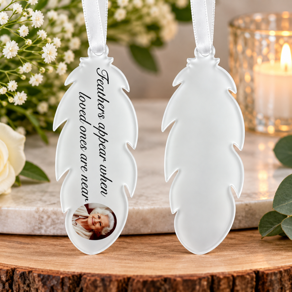 -Sublimation Blank Feather Acrylic Christmas Ornament