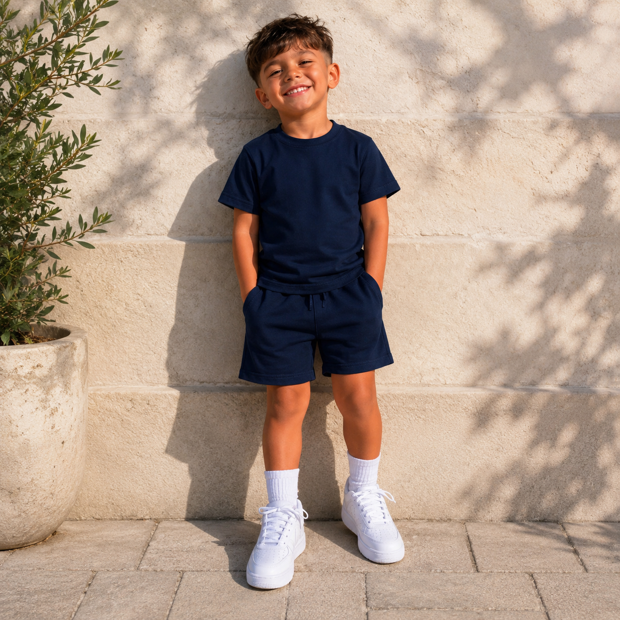 -COTTON SHORT Set- Navy