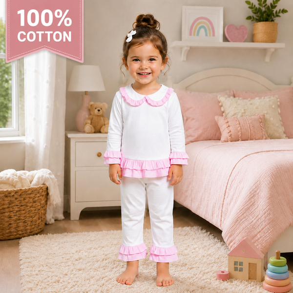 -Kids Cotton Pyjamas with Pink Frill