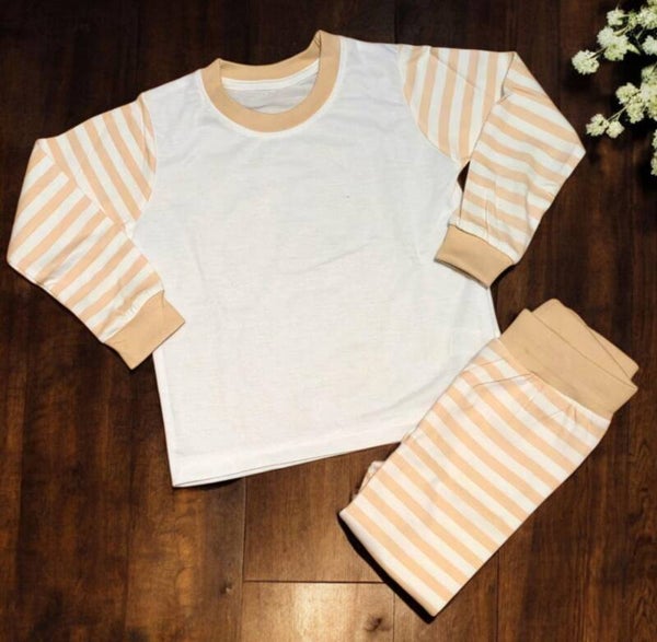 -Kids Beige Stripes Pyjamas -LONG