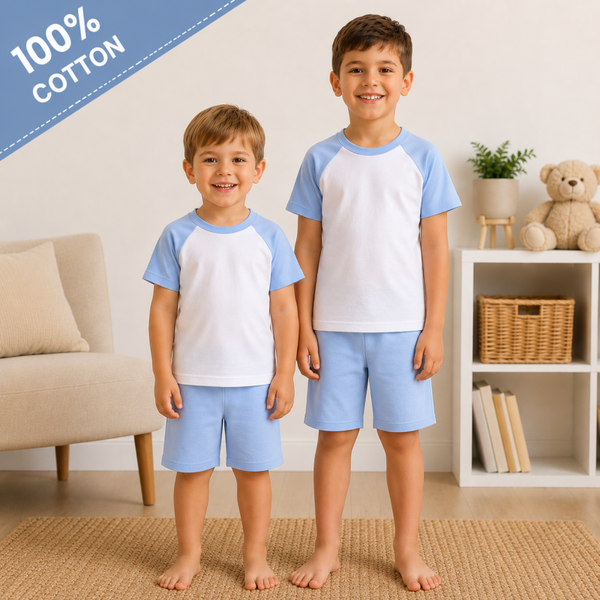-Kids 100% Cotton Short Pyjamas- Baby Blue