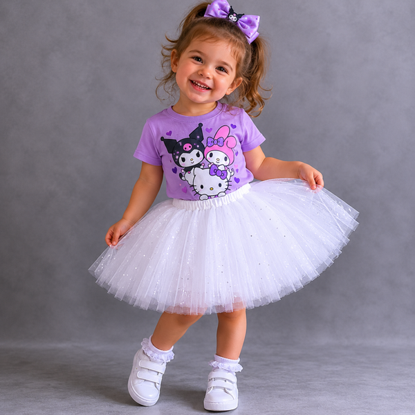 -White glitter net tutu-Triple layered-Child size