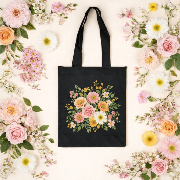 -Black Cotton Tote Bag