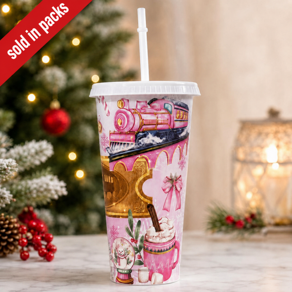 -Pink Christmas Express Cup -24oz -5 Pack