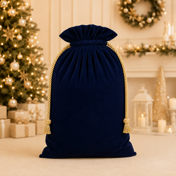 -SWB Velvet & Satin Christmas Sack 75*45cm -Navy