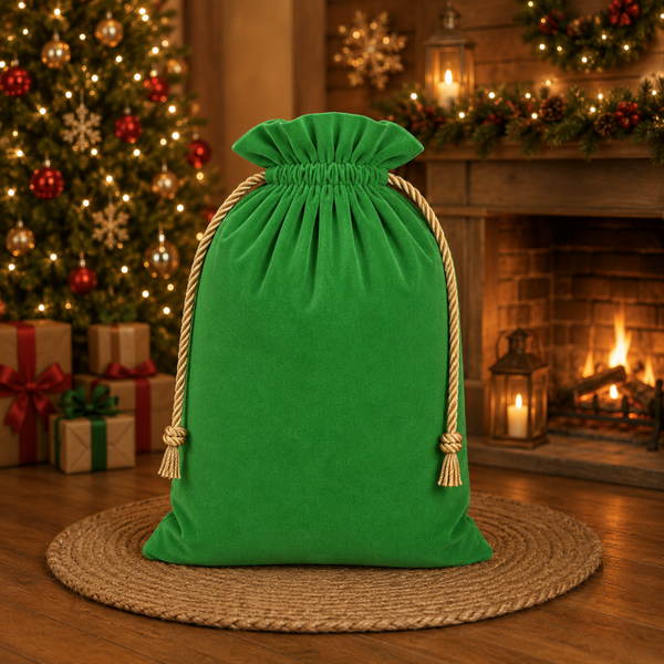 -SWB Velvet & Satin Christmas Sack 75*45cm -Green