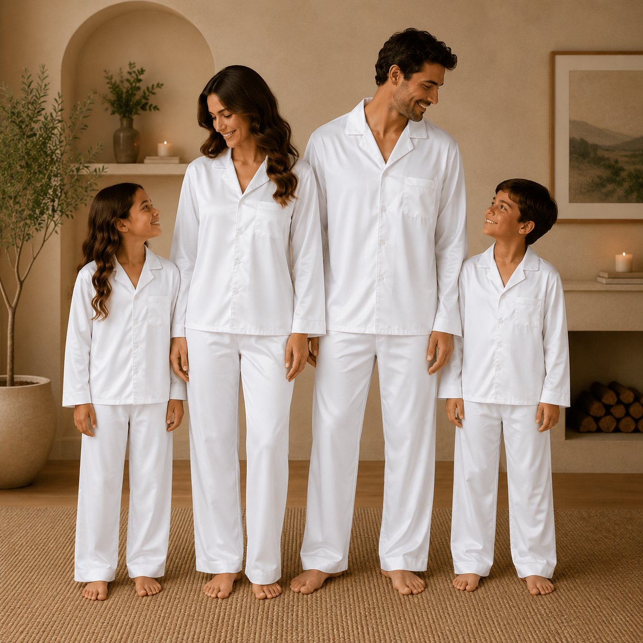 -Premium Satin Long Pyjamas- White with White Piping
