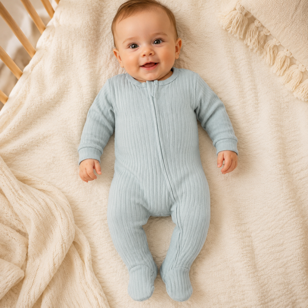 -Ribbed Sleepsuit -Sage Green