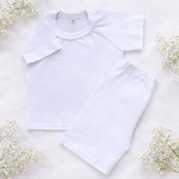 -Kids 100% Cotton Short Pyjamas- White