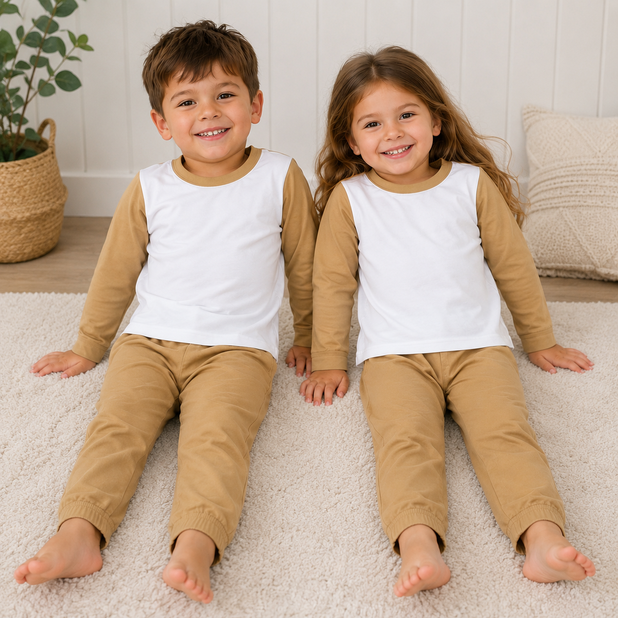 -Kids Sand Colour Pyjamas -LONG