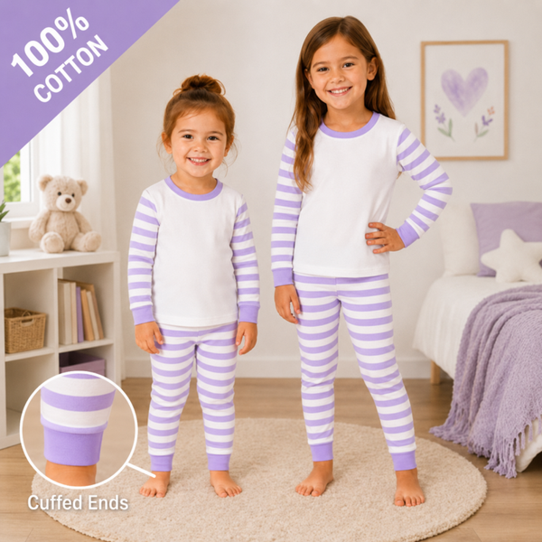 -Kids 100% Cotton Short Pyjamas-  Lilac Stripes