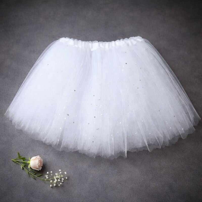 -White glitter net tutu-Triple layered-Child size