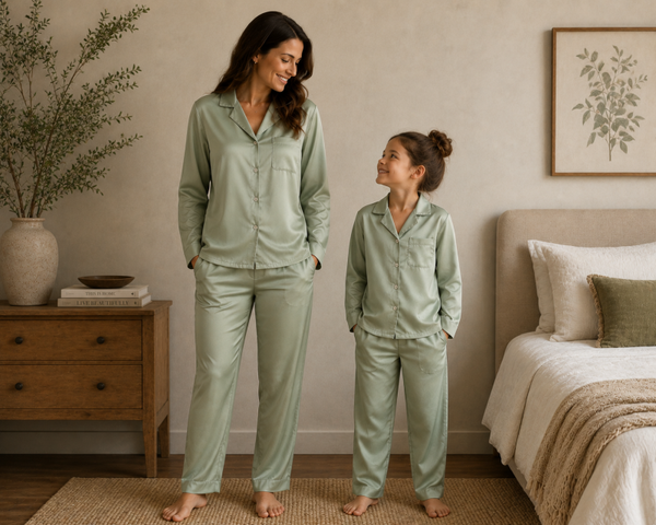-Premium Sage Green Satin Long Pyjamas