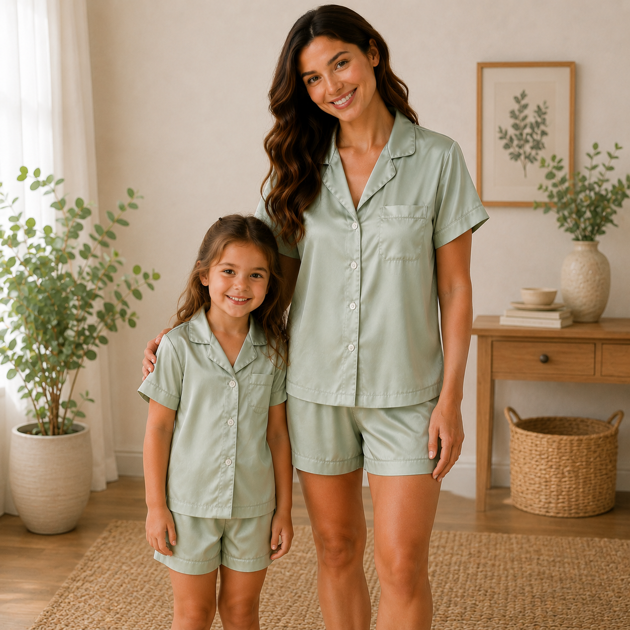 -Premium Satin Sage Green Short Pyjamas