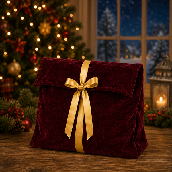 -SWB Velvet & Satin Christmas Envelope Bag -40*35*10cm -BURGUNDY & GOLD (Pre-Order)