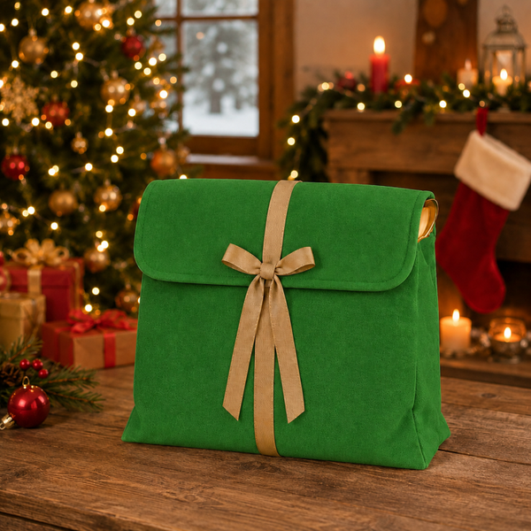 -SWB Velvet & Satin Christmas Envelope Bag -40*35*10cm -Green