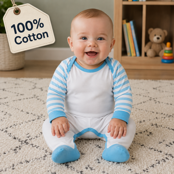 -Cotton Romper -Blue Stripes