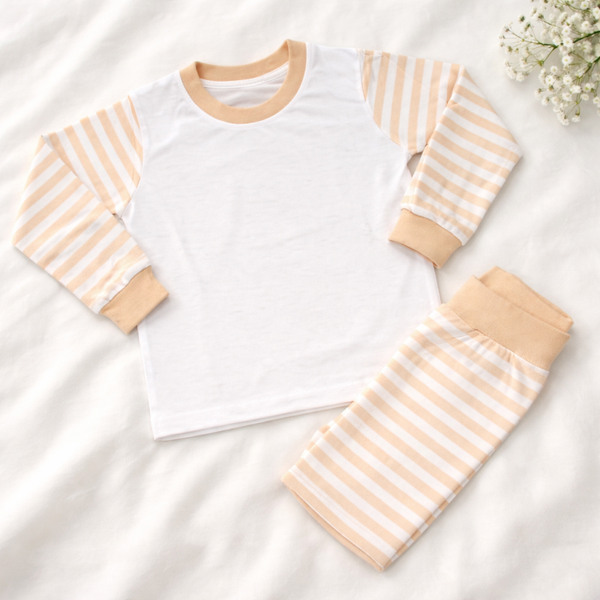 -Kids Light Beige Stripes Pyjamas -LONG