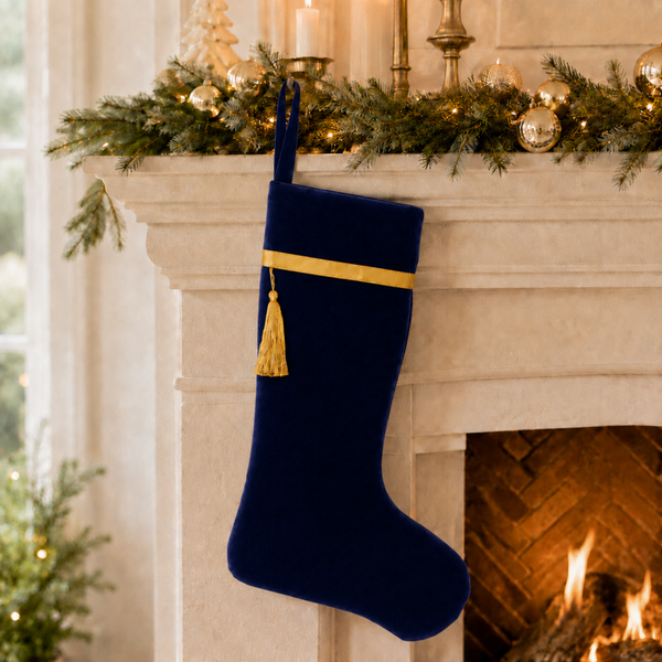 Luxury Velvet & Satin Lined Christmas Stocking -Navy (Pre-Order)