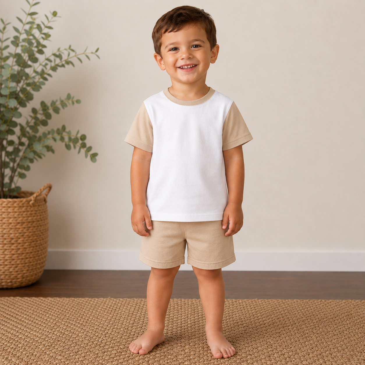 -Kids Beige Sublimation SHORTS set