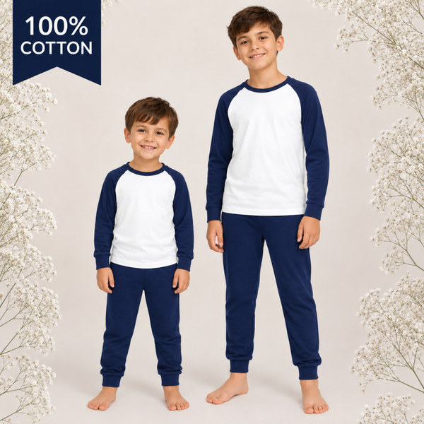 -100% Cotton Long Pyjamas- Navy