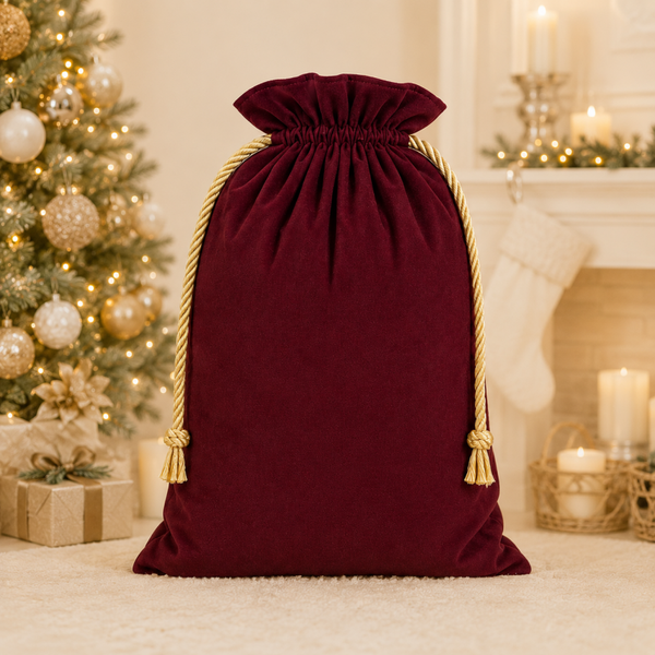 -SWB Velvet & Satin Christmas Sack 75*45cm -BURGUNDY