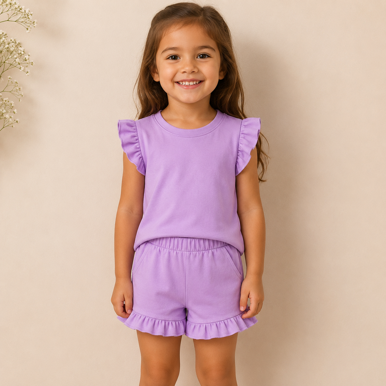 -Kids Lilac Frill Cotton SHORTS Set