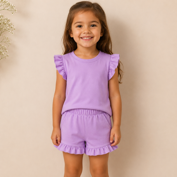 -Kids Lilac Frill Cotton SHORTS Set