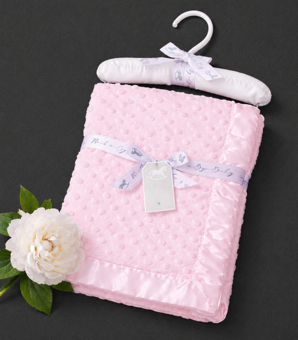 -Dimple Baby Blanket- With Satin Trim -on a satin padded hanger-Pink
