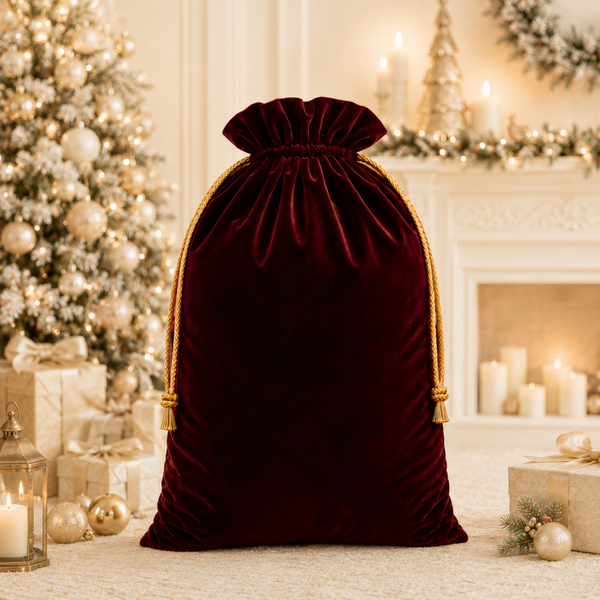 -SWB Velvet & Satin Christmas Sack 75*45cm -BURGUNDY (Pre-Order)