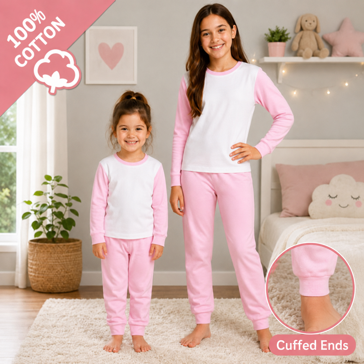 -Kids 100% Cotton Short Pyjamas-  Pink -IN STOCK 14TH JULY