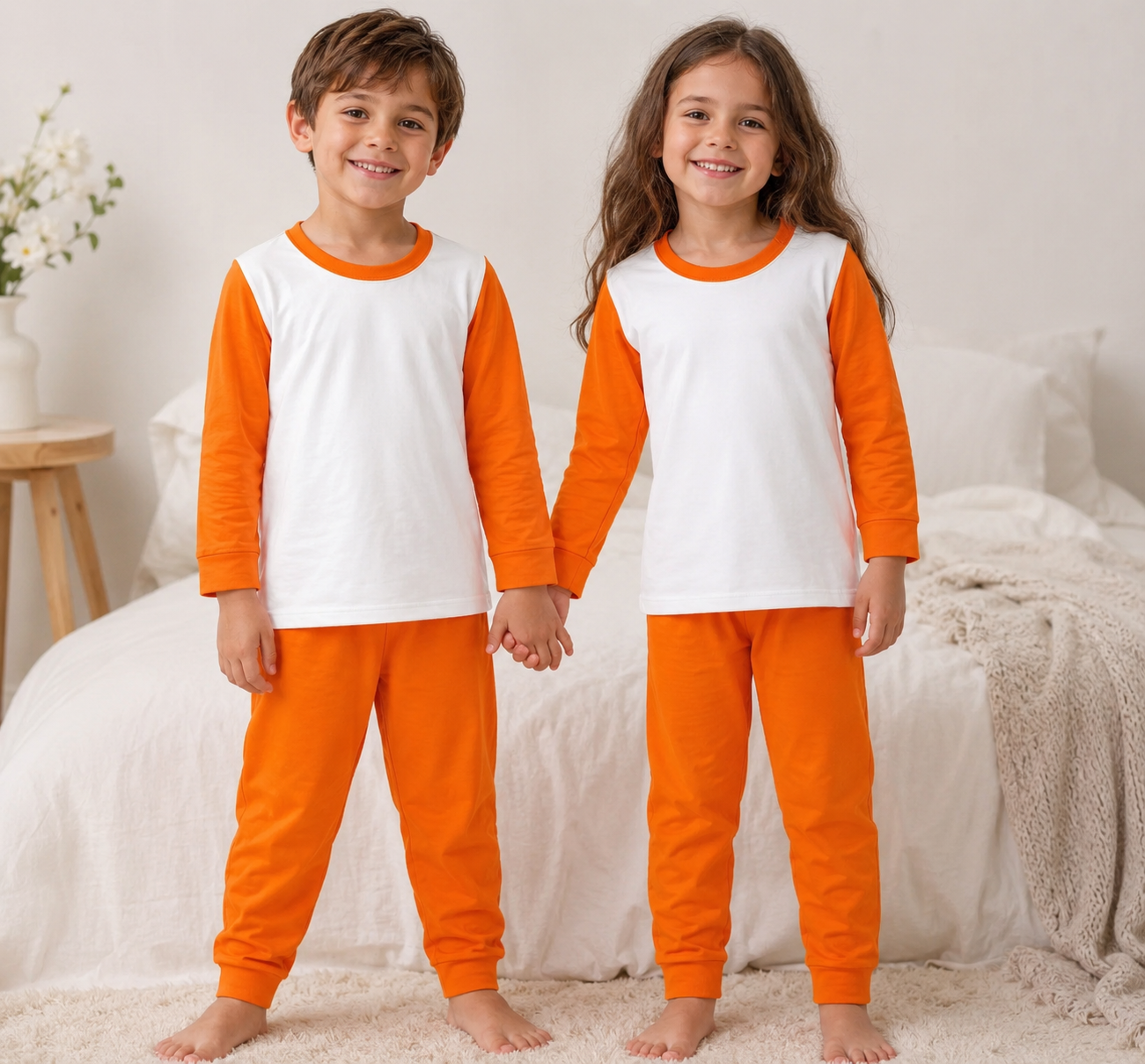 -Kids Orange Pyjamas -LONG