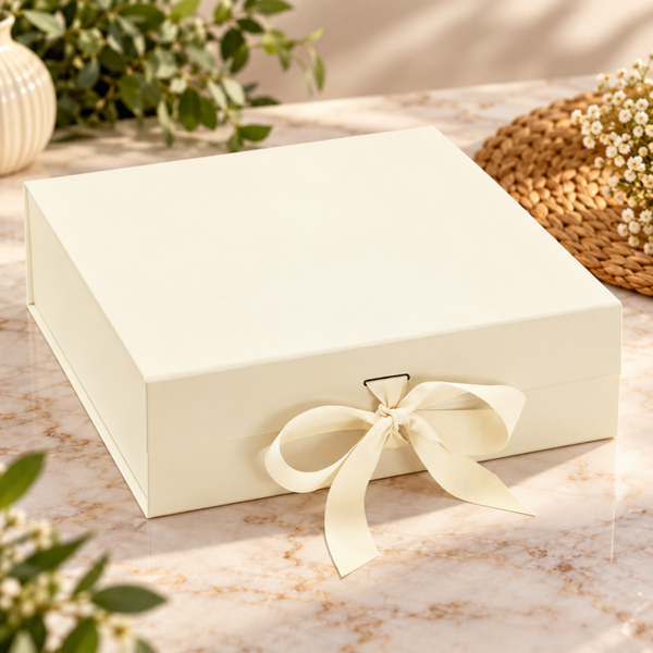 -Magnetic Close Gift Box - Ivory -30 x 30 x 9 cm