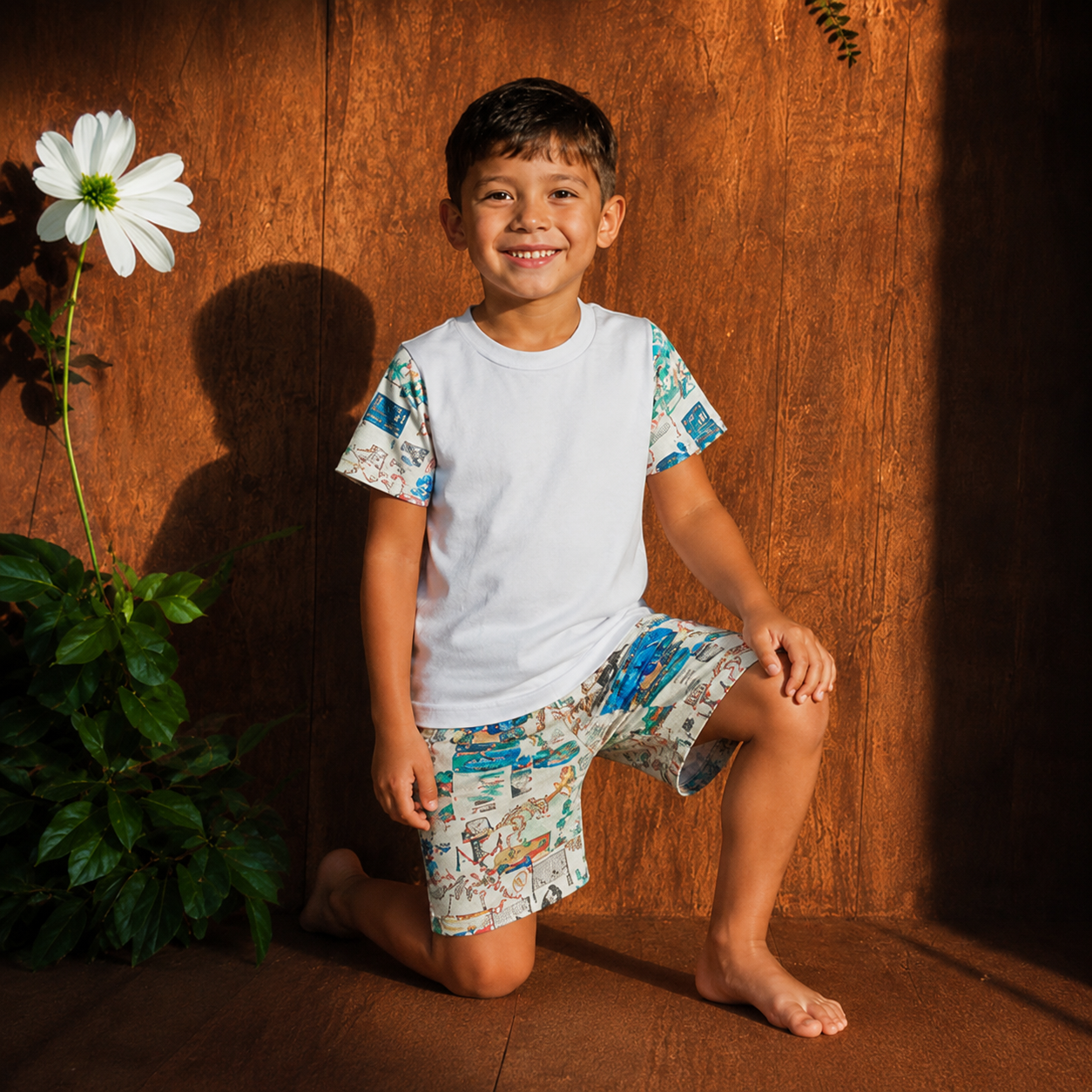 -Kids Dinosaur Museum Print SHORTS Set
