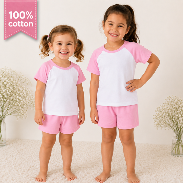 -Kids 100% Cotton Short Pyjamas- Baby Pink