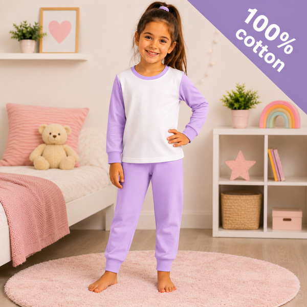 -Kids 100% Cotton Short Pyjamas-  Lilac -IN STOCK 14TH JULY
