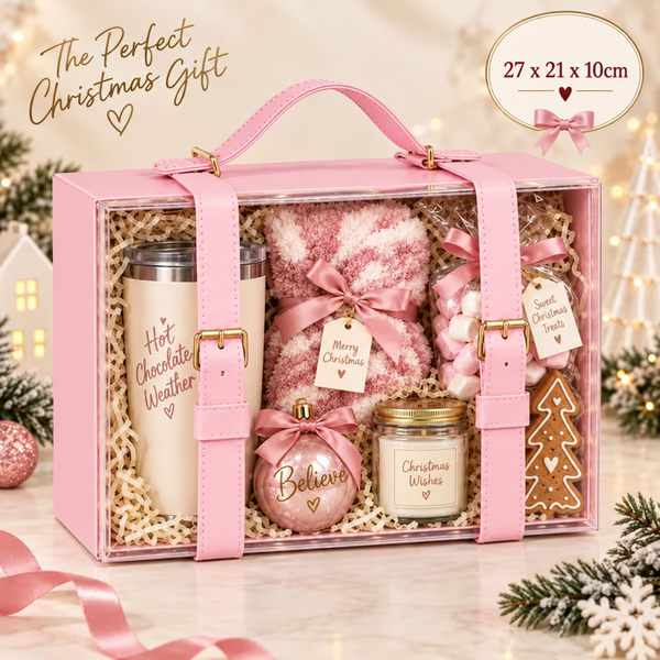 -Christmas Acrylic & Leather Gift Box – 27 × 21 × 10cm -Pink (Pre-Order)