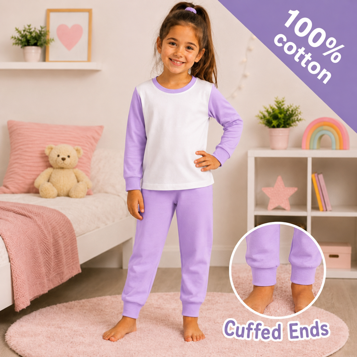 -Kids 100% Cotton Short Pyjamas-  Lilac -IN STOCK 14TH JULY
