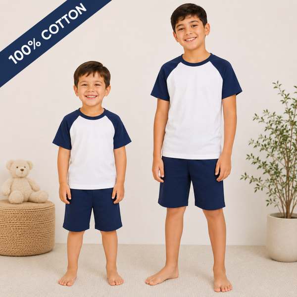 -Kids 100% Cotton Short Pyjamas- Navy