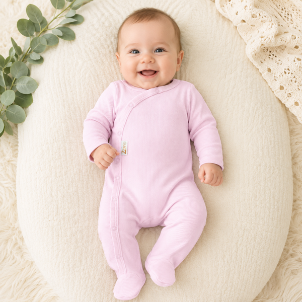 -Ribbed Sleepsuit-Pink