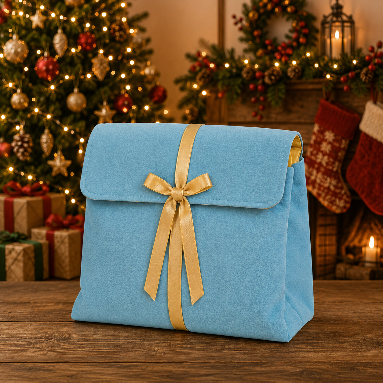 -SWB Velvet & Satin Christmas Envelope Bag -40*35*10cm -Blue (Pre-Order)
