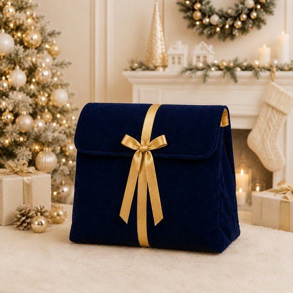 -SWB Velvet & Satin Christmas Envelope Bag -40*35*10cm -NAVY