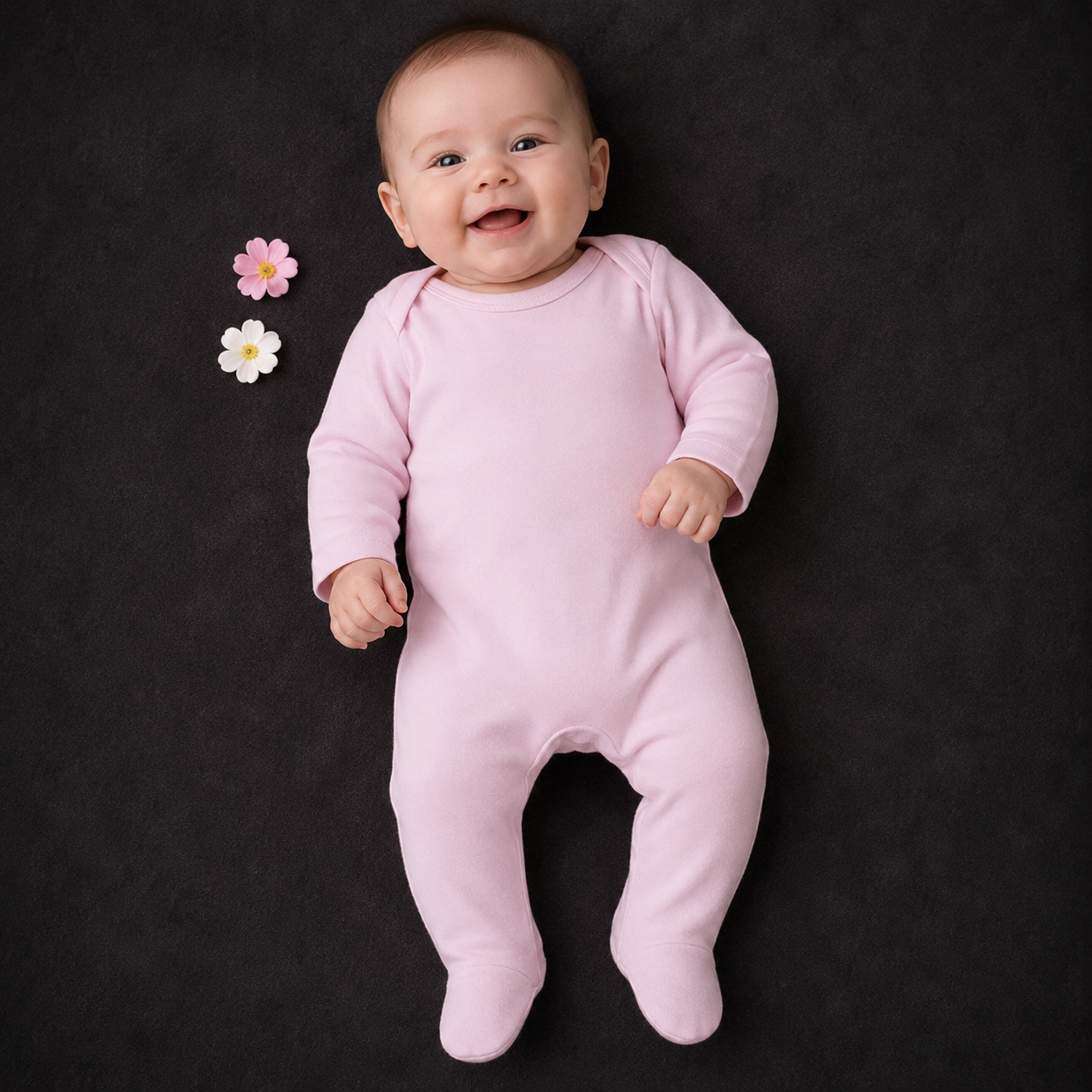 -Plain Chest Sleepsuit- Baby Pink Cotton