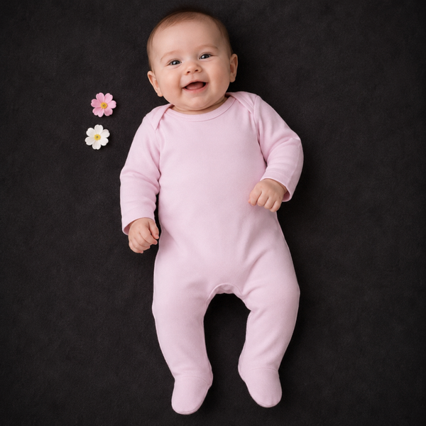 -Plain Chest Sleepsuit- Baby Pink Cotton