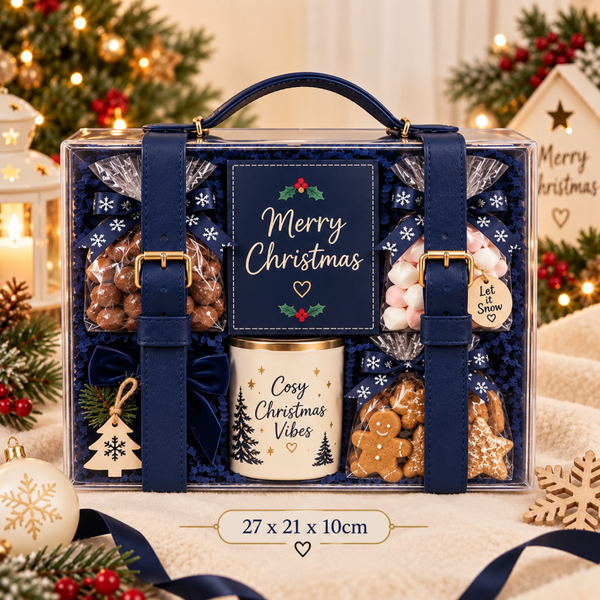 -Christmas Acrylic & Leather Gift Box – 27 × 21 × 10cm -Navy (Pre-Order)