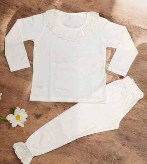 -Kids White Frill 100% Cotton Pyjamas
